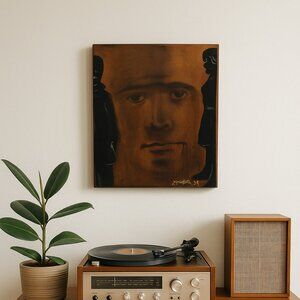 Vintage Surrealist Painting by Showalter (1974) – 20x16 Abstract Face with Silho